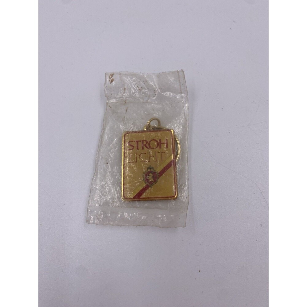 Vintage Small STROH LIGHT BEER Metal Keyring Sealed in Bag